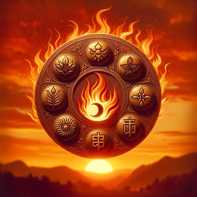 Ein warmer, feuriger Sonnenuntergang, der die Pitta-Konstitution mit ihren Eigenschaften von Hitze, Intensität und Entschlossenheit repräsentiert