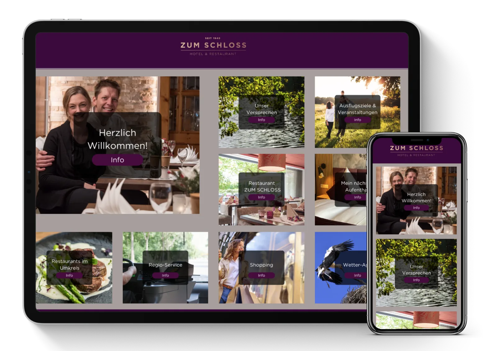 Tablet mit der digitalen Gästemappe des ZUM SCHLOSS