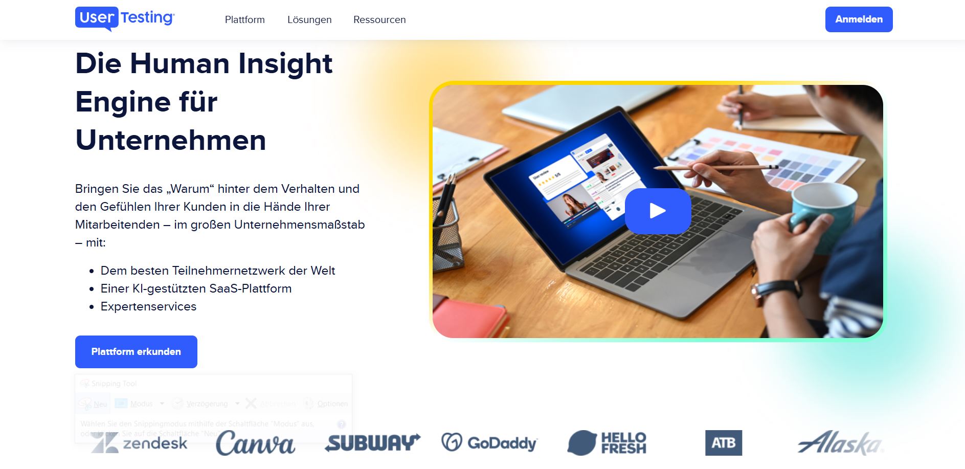 Das Bild zeigt einen Ausschnitt von usertesting.com