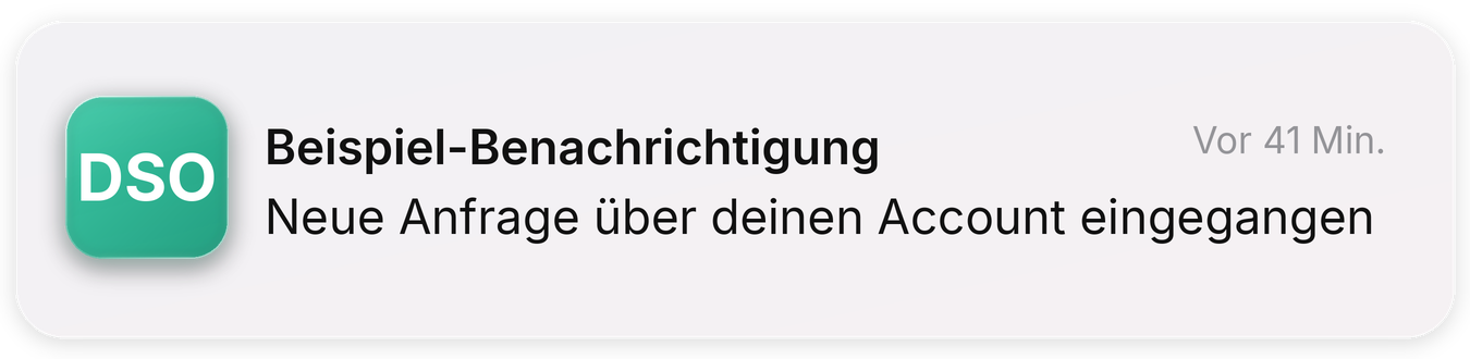 Beispiel-Benachrichtigung: Neue Anfrage über deinen Account eingegangen, vor 41 Minuten