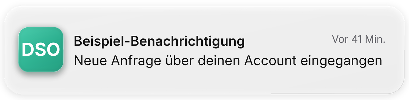 Beispiel-Benachrichtigung: Neue Anfrage über deinen Account eingegangen, vor 41 Minuten