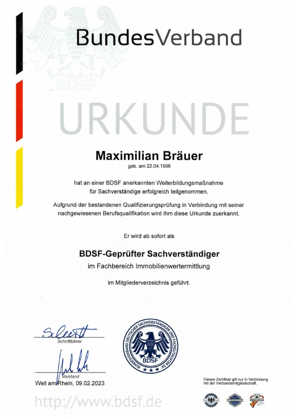 Zertifikat Urkunde BDSF