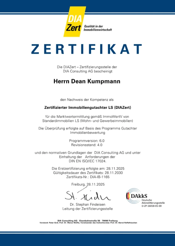 Kumpmann DIAZert  Zertifikat