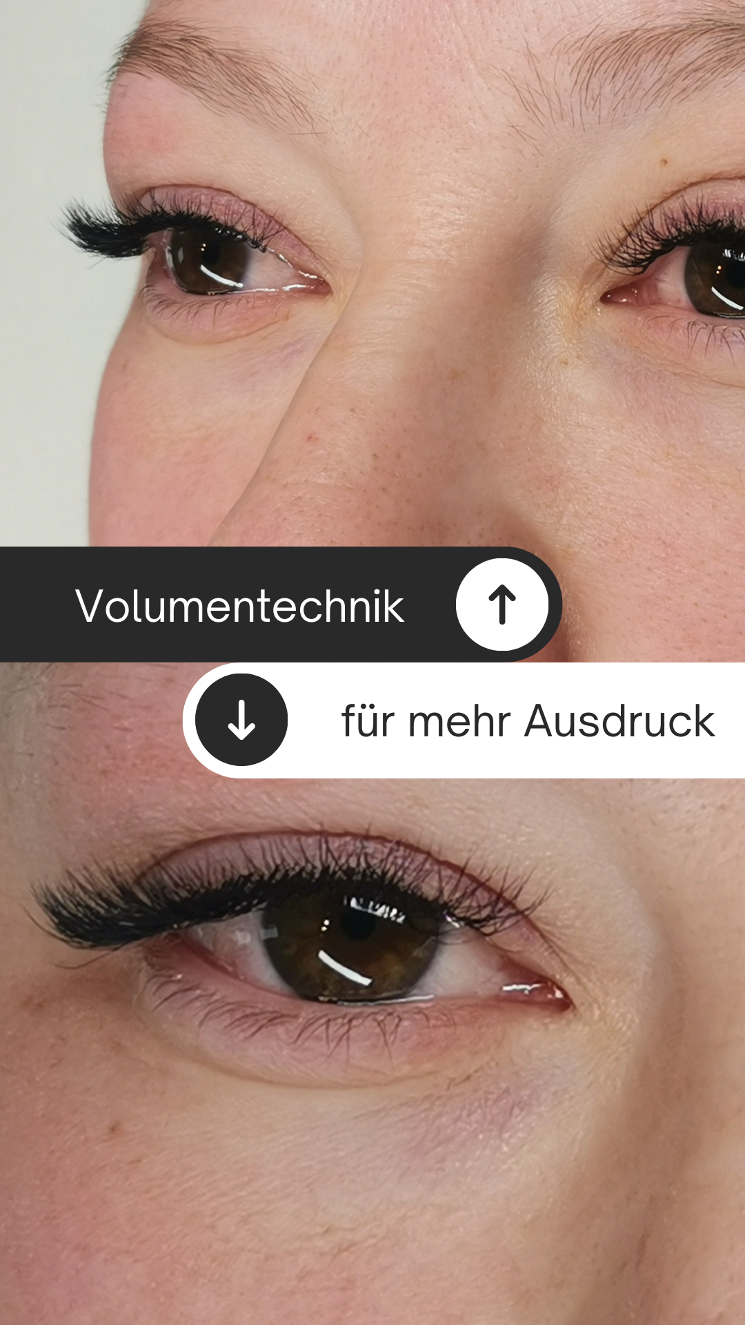 Leicht nach innen versetzte Augen, werden mit einer dezenten Wimpernverlängerung optisch hervorgehoben