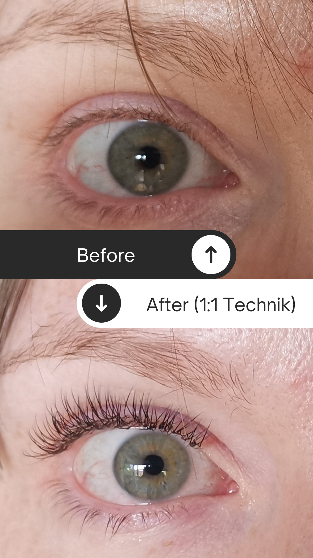 Ein eher heller Typus, kann die meist sehr dünnen Wimpern auffüllen und so dem Auge mehr Ausdruck verleihen