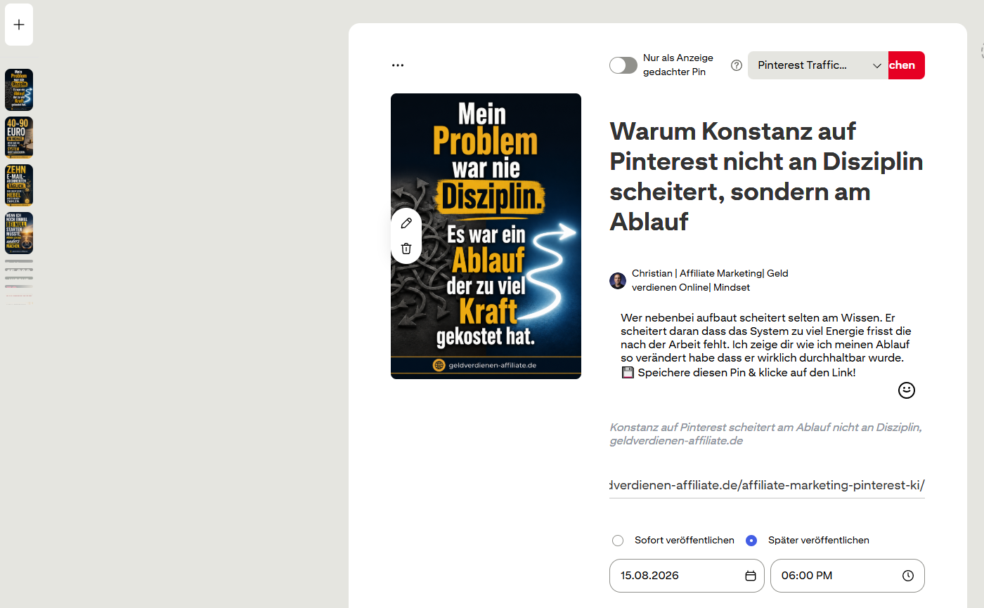 Zwei Wochen Pinterest Pins im Voraus geplant, fünf Pins pro Tag