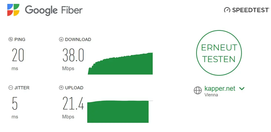 Screenshot Google Fiber Speedtest