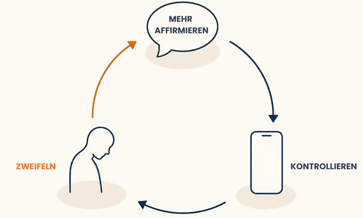 Kreislauf aus verstärktem Affirmieren, Kontrollieren des gewünschten Ergebnisses und erneuten Zweifeln.