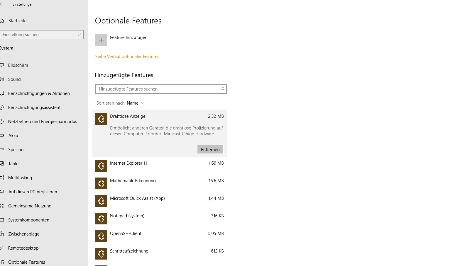 Screenshot der Systemanforderungen in Windows-Einstellungen