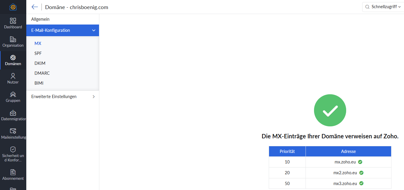 Zoho Mail-Setup mit DNS-Einträgen