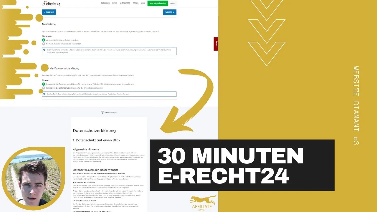 Datenschutz und Impressum für Website Kostenlos in 30 Minuten mit eRecht24 ⚖️