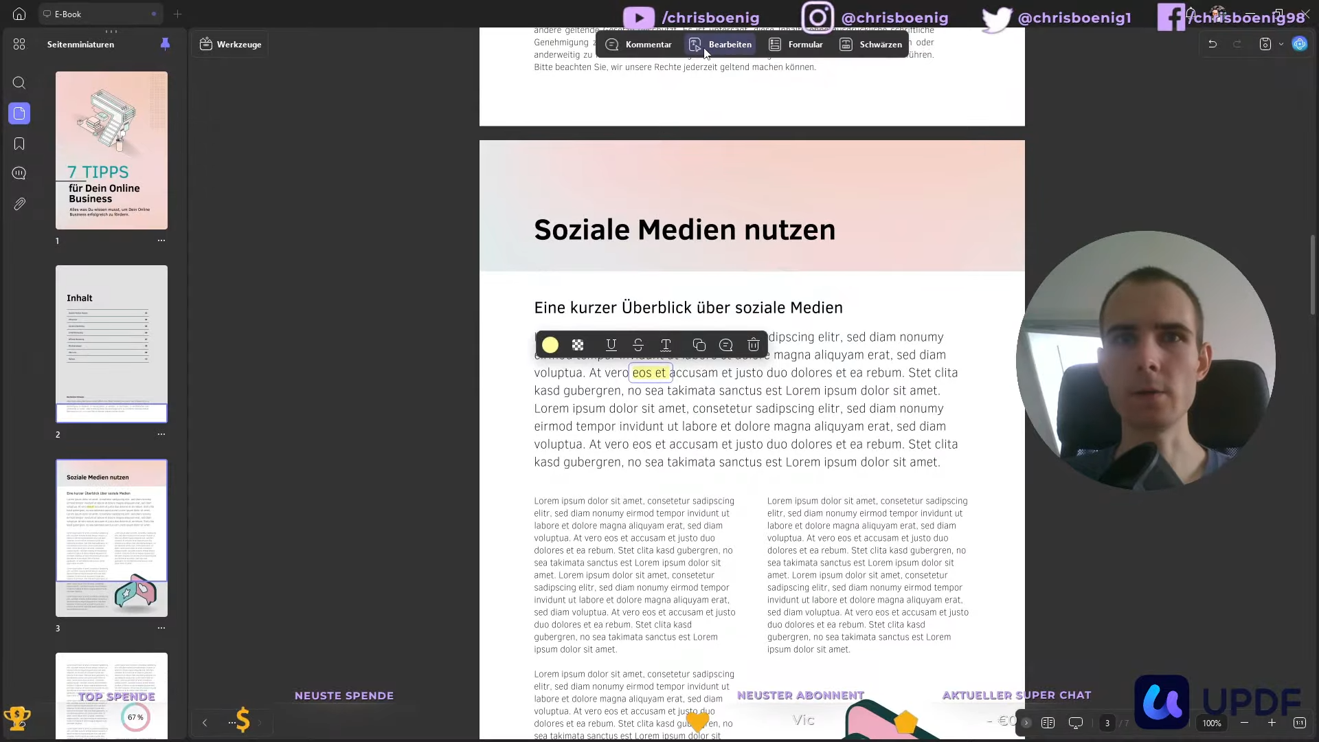 Screenshot der UPDF-Startseite mit offener Datei