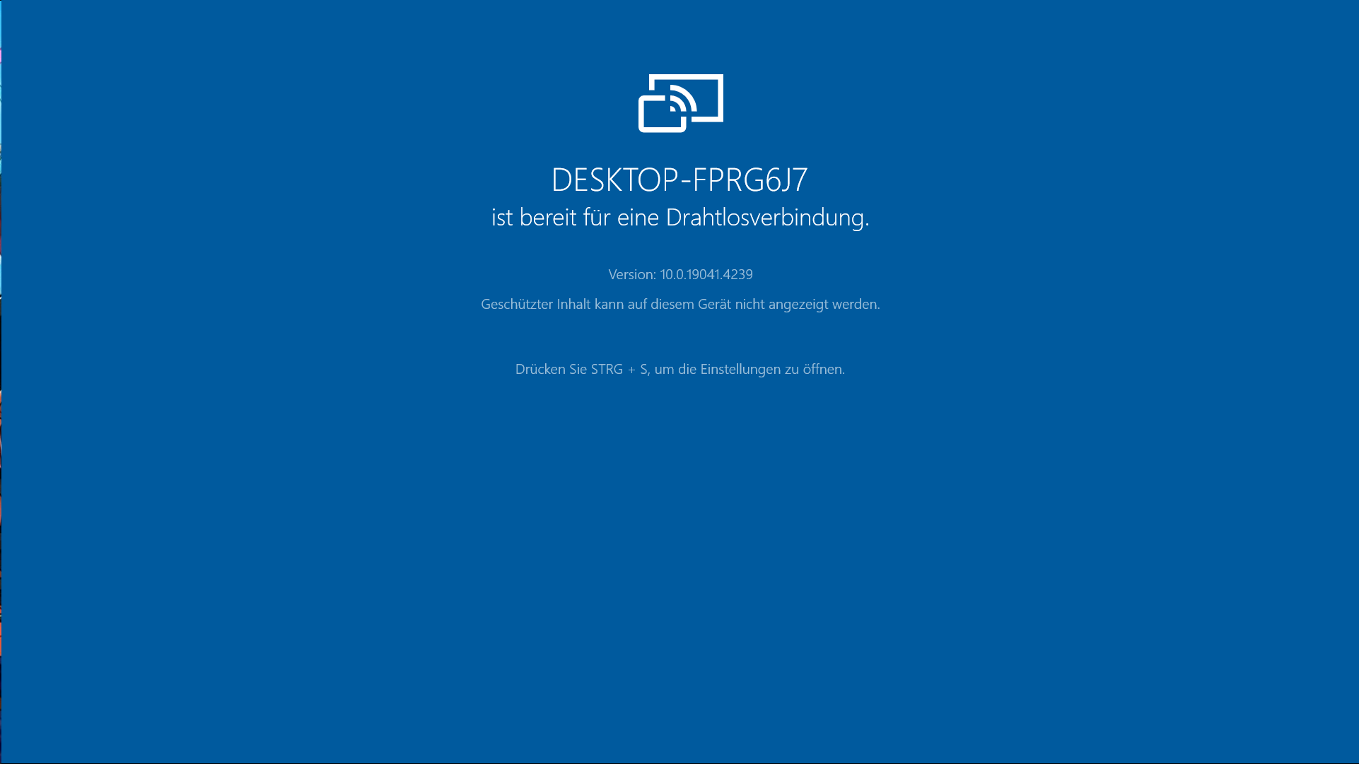 Das blaue Projektionsfenster auf dem PC