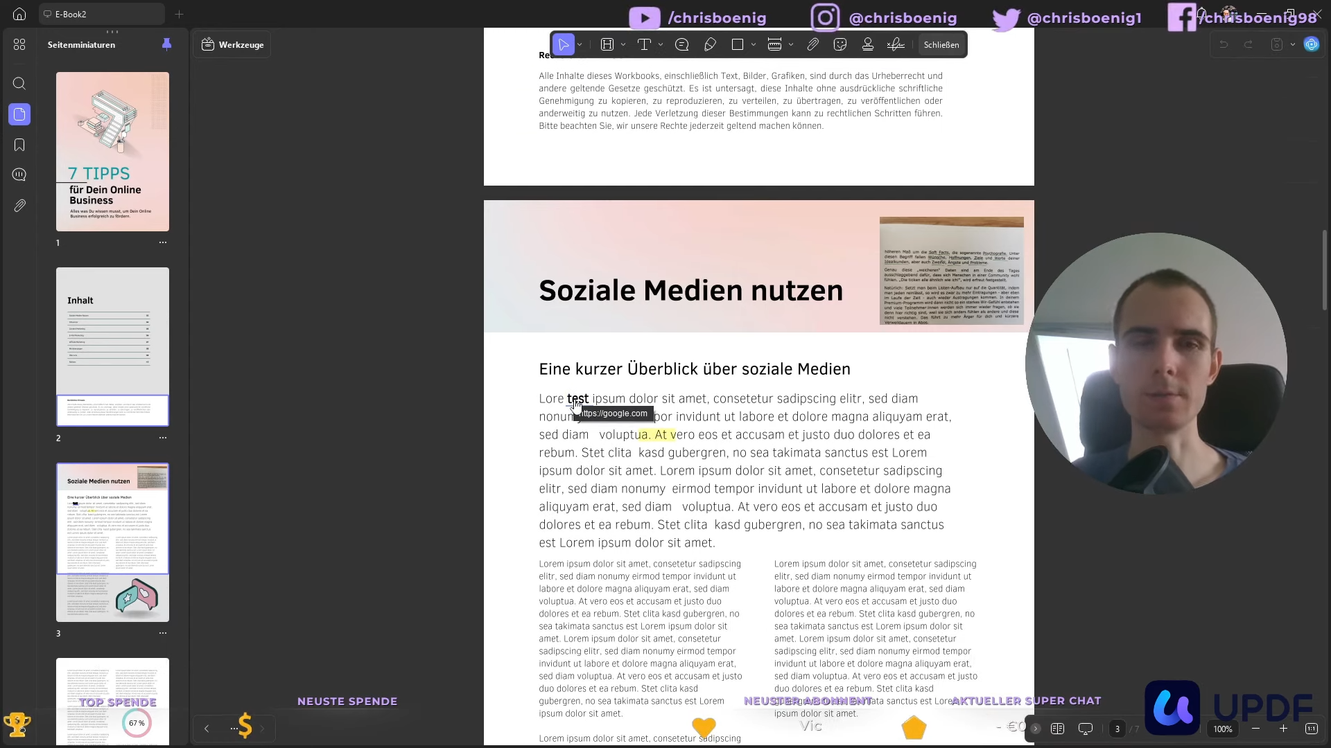 Vorher-Nachher-Screenshot einer bearbeiteten PDF-Seite mit Link