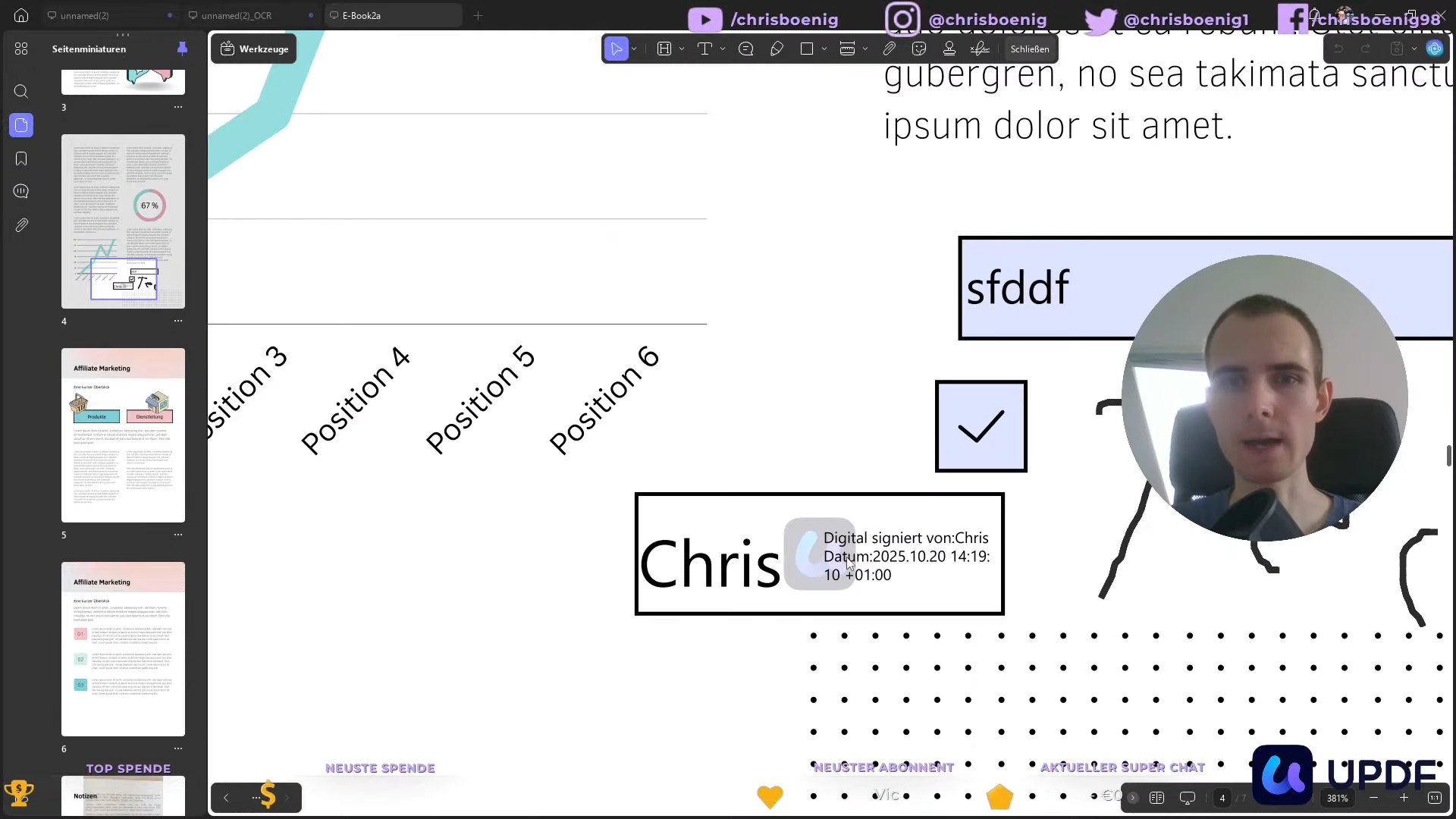 Screenshot eines Formulars mit Signatur-Vorschau