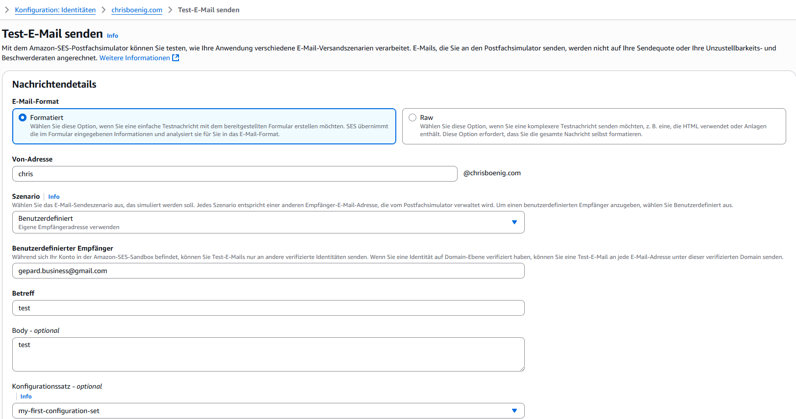 Test-E-Mail-Interface in AWS