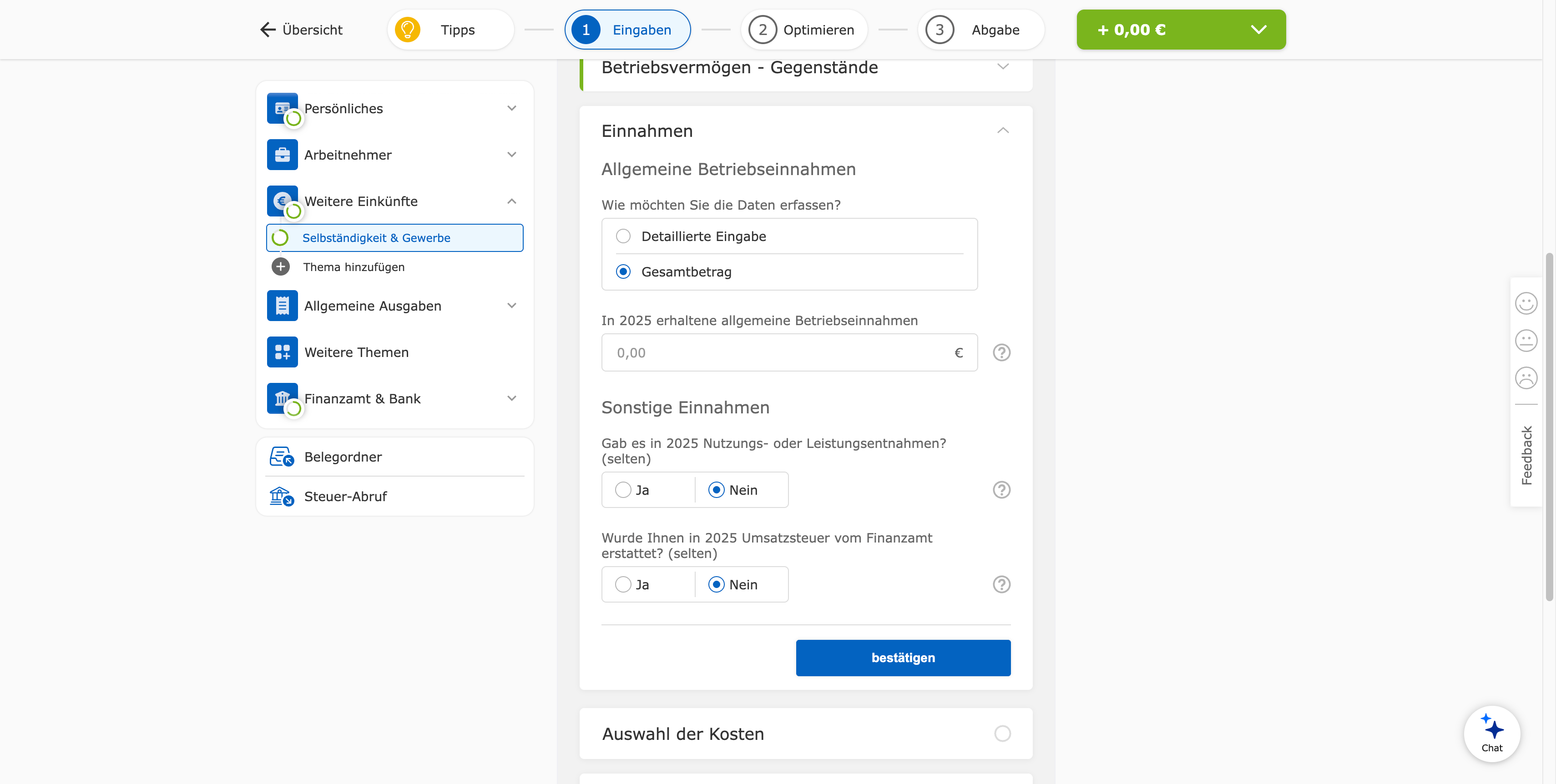 Check24 EÜR Einnahmen und Ausgaben Übersicht