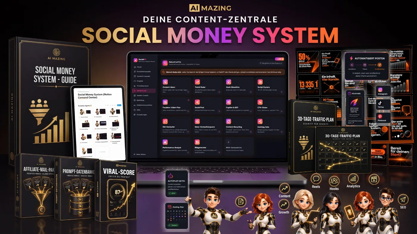 Social Money System: Kurs, SocialOS Software, KI-Mitarbeiter, Prompt-Datenbanken, Notion-Command-Center und alle Boni im Überblick