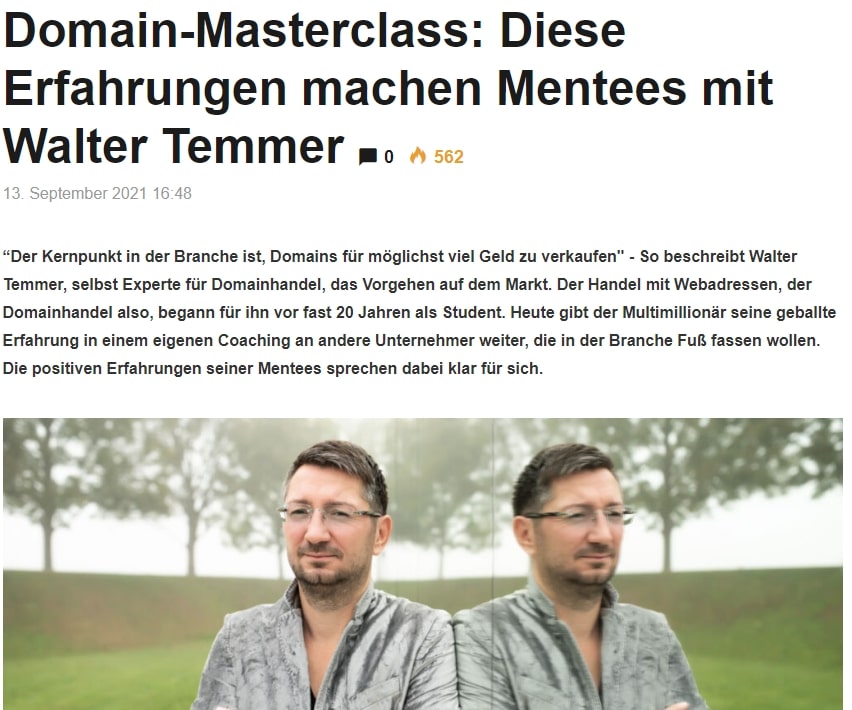 Walter Temmers „Masterclass - Geld verdienen mit Domains“