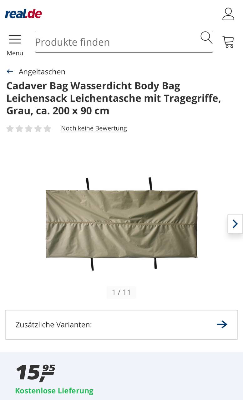 Screenshot vom Leichensack Angebot auf real.de