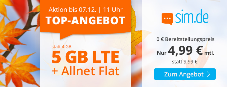 Sim.de | Günstiger Handyvertrag mit 5 GB für nur 4,99€ mtl.