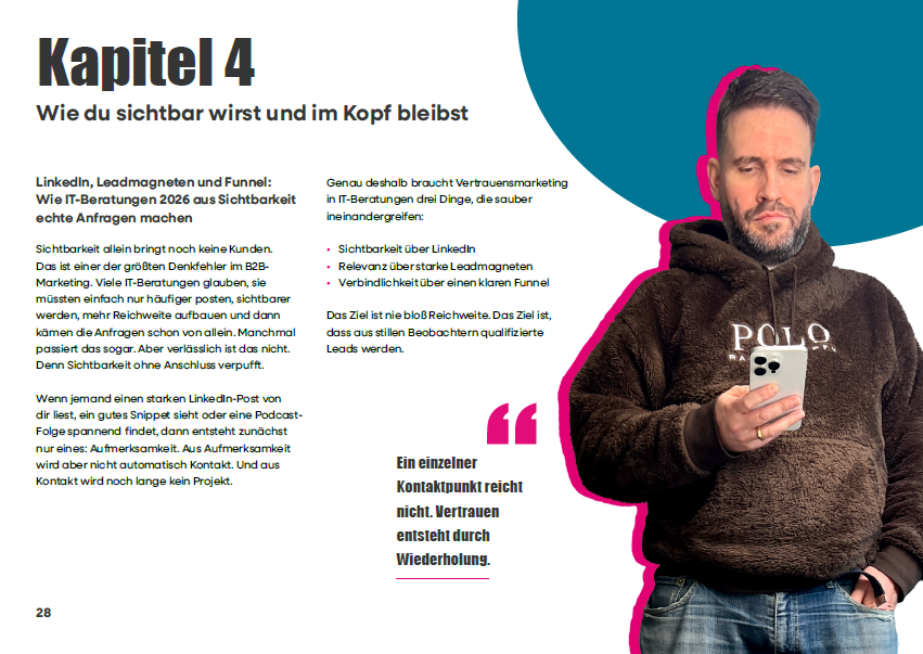 Playbook-Seite 28 über LinkedIn, Leadmagneten und Funnel