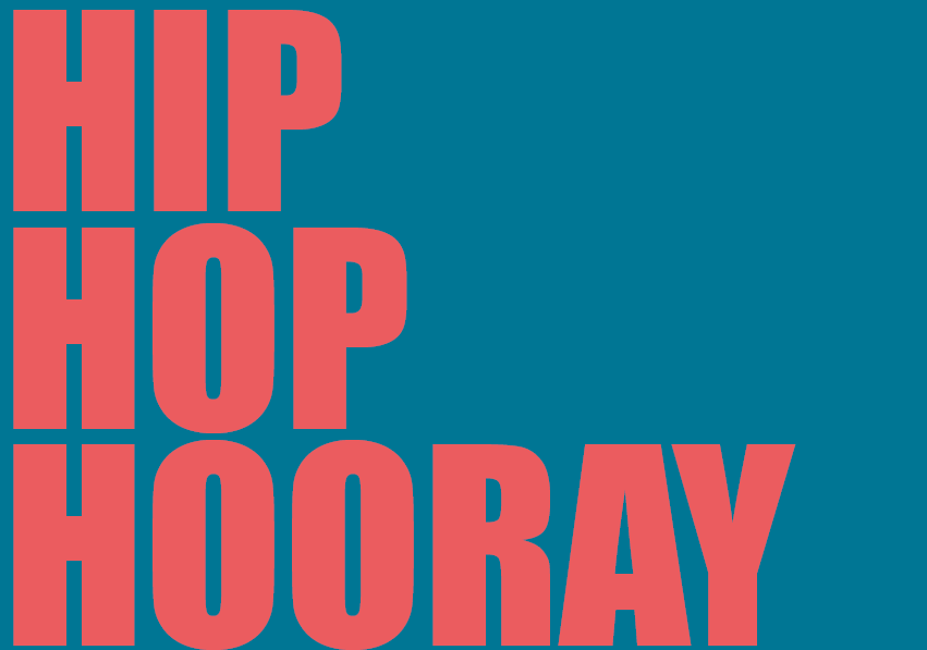 HIP HOP HOORAY in Koralle auf petrolfarbenem Hintergrund