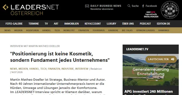 Bericht aus LEADERSNET Österreich: Positionierung ist keine Kosmetik