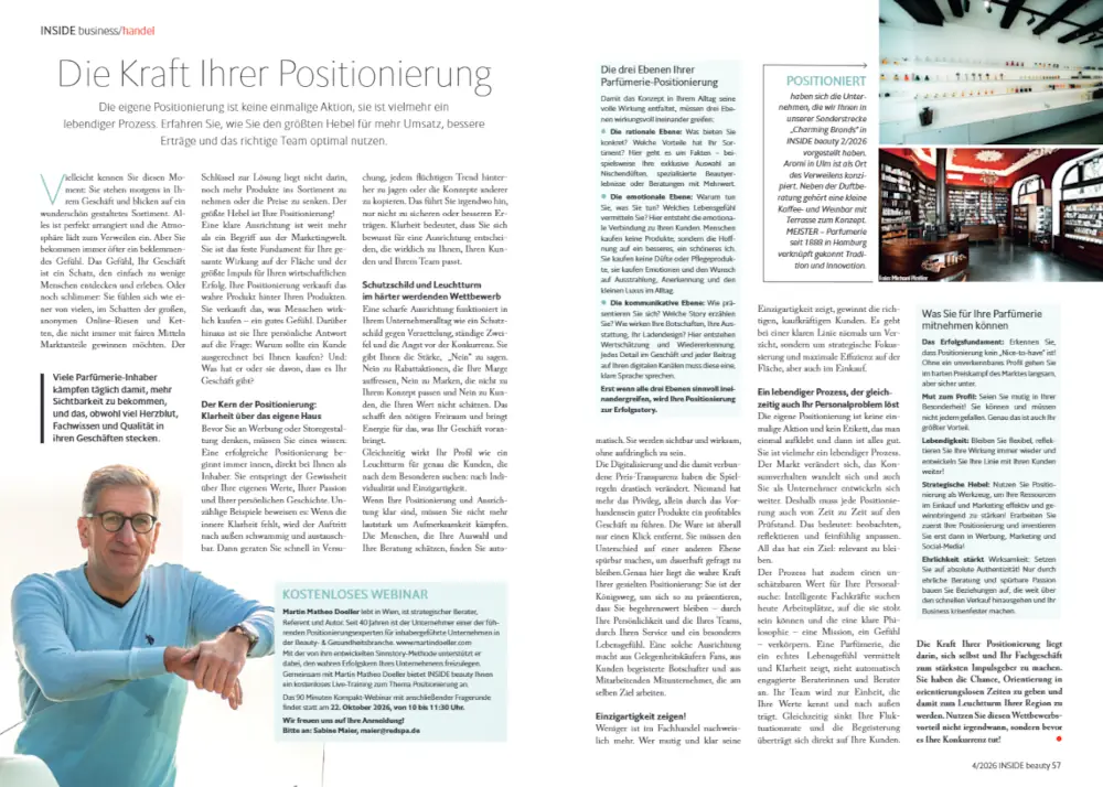 Bericht im Inside Beauty: Die Kraft Ihrer Positionierung