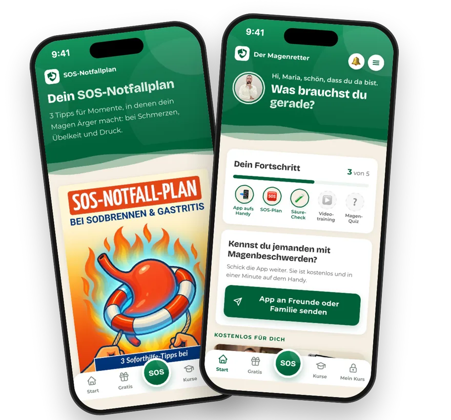 Die Magenretter-App auf dem iPhone: Startseite und SOS-Notfallplan