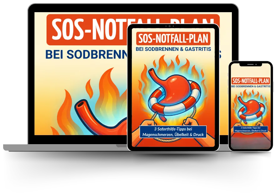 SOS-Notfallplan bei Sodbrennen und Gastritis als PDF auf Laptop, Tablet und Handy
