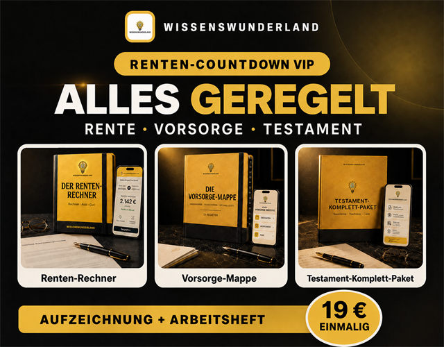 Renten-Countdown VIP mit Renten-Rechner, Vorsorge-Mappe und Testament-Paket