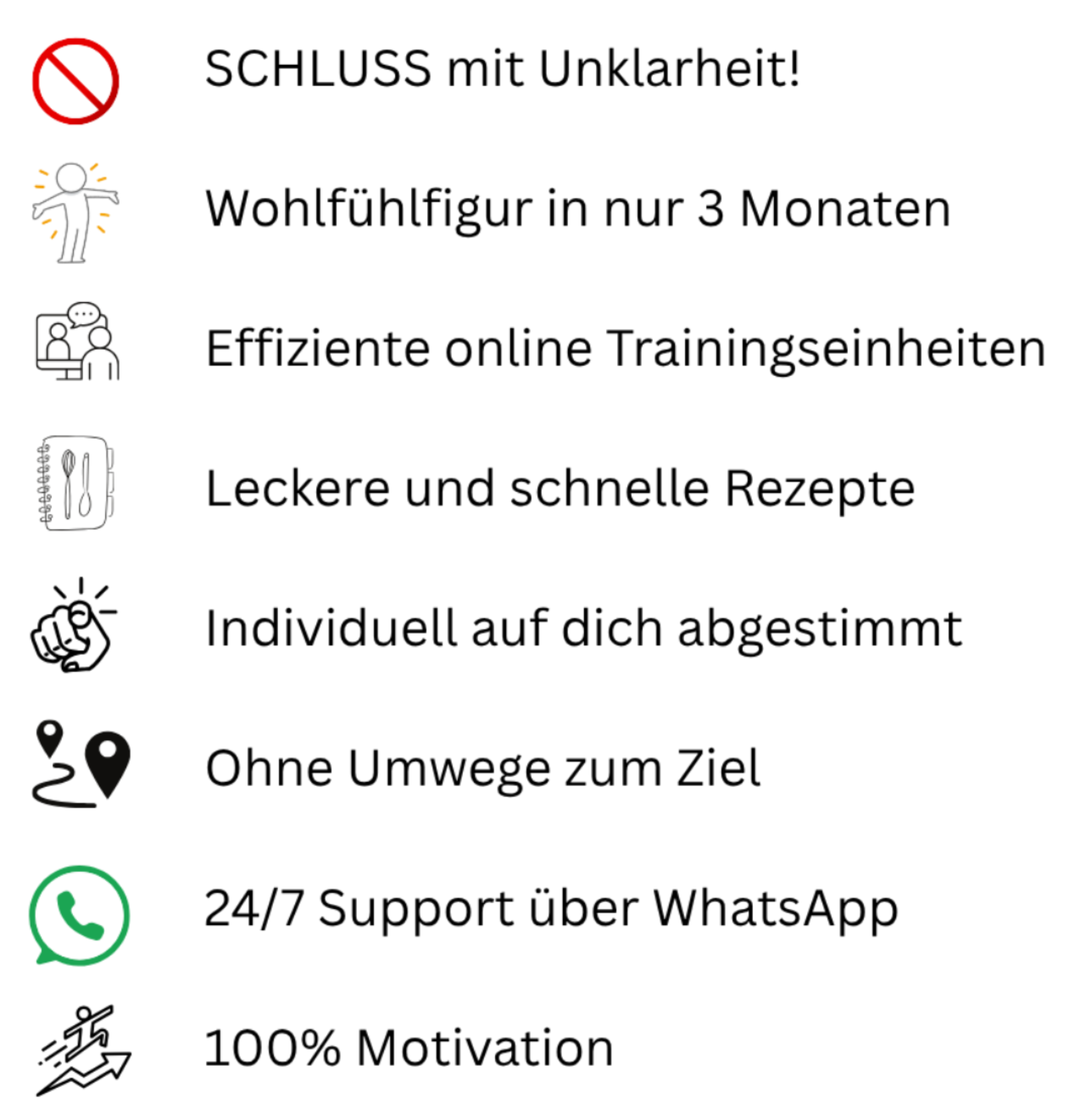 SCHLUSS mit Unklarheit! Wohlfühlfigur in nur 3 Monaten Effiziente online Trainingseinheiten Leckere und schnelle Rezepte Individuell auf dich abgestimmt Ohne Umwege zum Ziel 247 Support über Whats-2.png