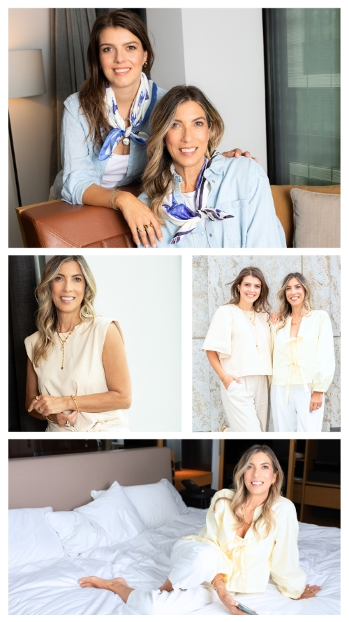 Porträt-Collage einer Unternehmerin mit einem freundlichen Lächeln, gekleidet in einem eleganten weißen Blazer, genießt eine entspannte Kaffeepause in einem grünen Strickpullover und zeigt ein selbstbewusstes Lächeln in die Kamera.