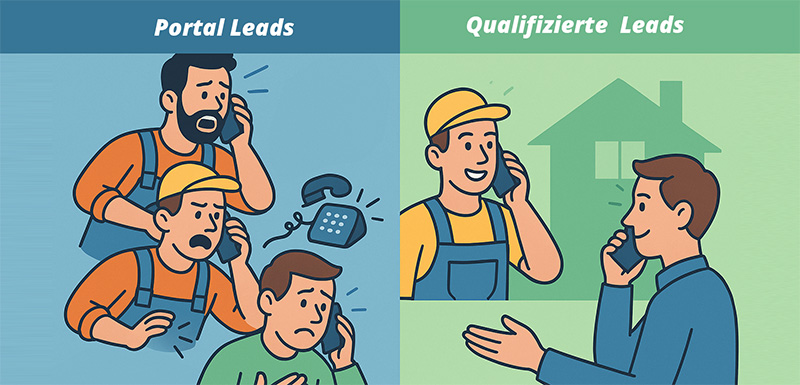 Vergleich von Portal-Leads und exklusiven Terrassendach Leads für Handwerksbetriebe