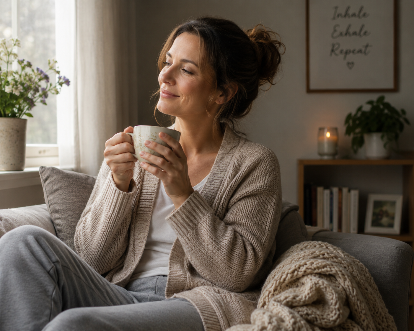 Mutter genießt einen ruhigen Moment mit einer Tasse Tee.png