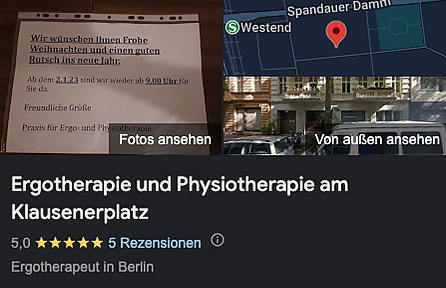 Google-Unternehmensprofil nach der Löschung: 5,0 Sterne bei 5 Rezensionen
