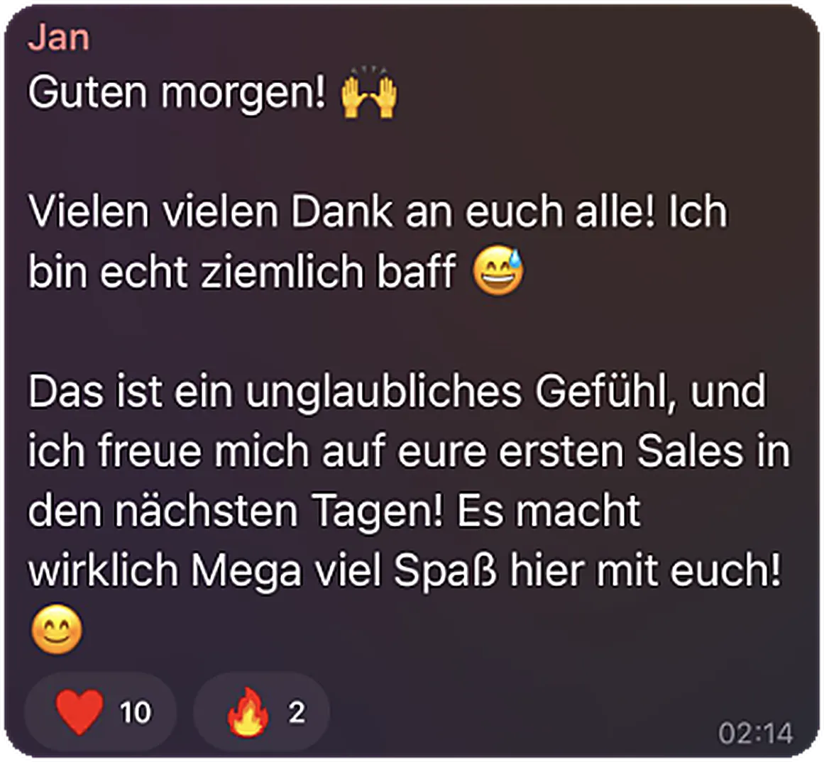 Dankesnachricht von Jan aus der Community