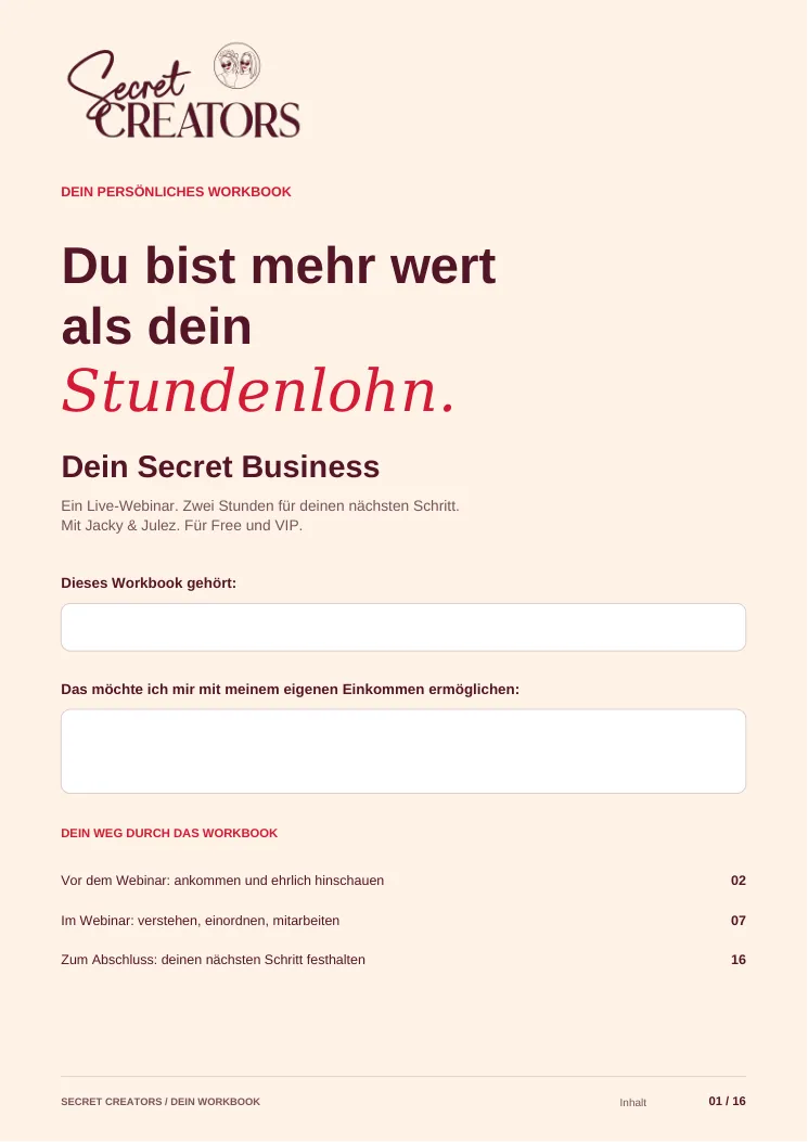 Dein interaktives Secret-Creators-Workbook zum Live Workshop