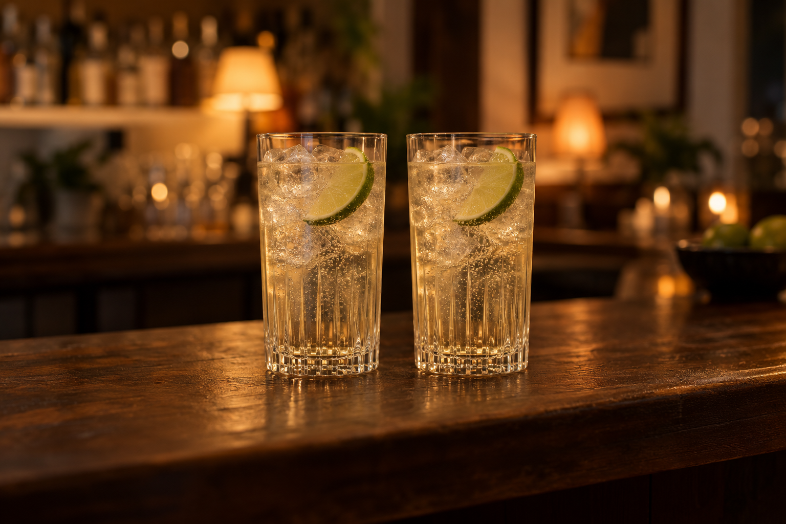 Zwei exakt gleich gefüllte Drinks nebeneinander auf der Theke