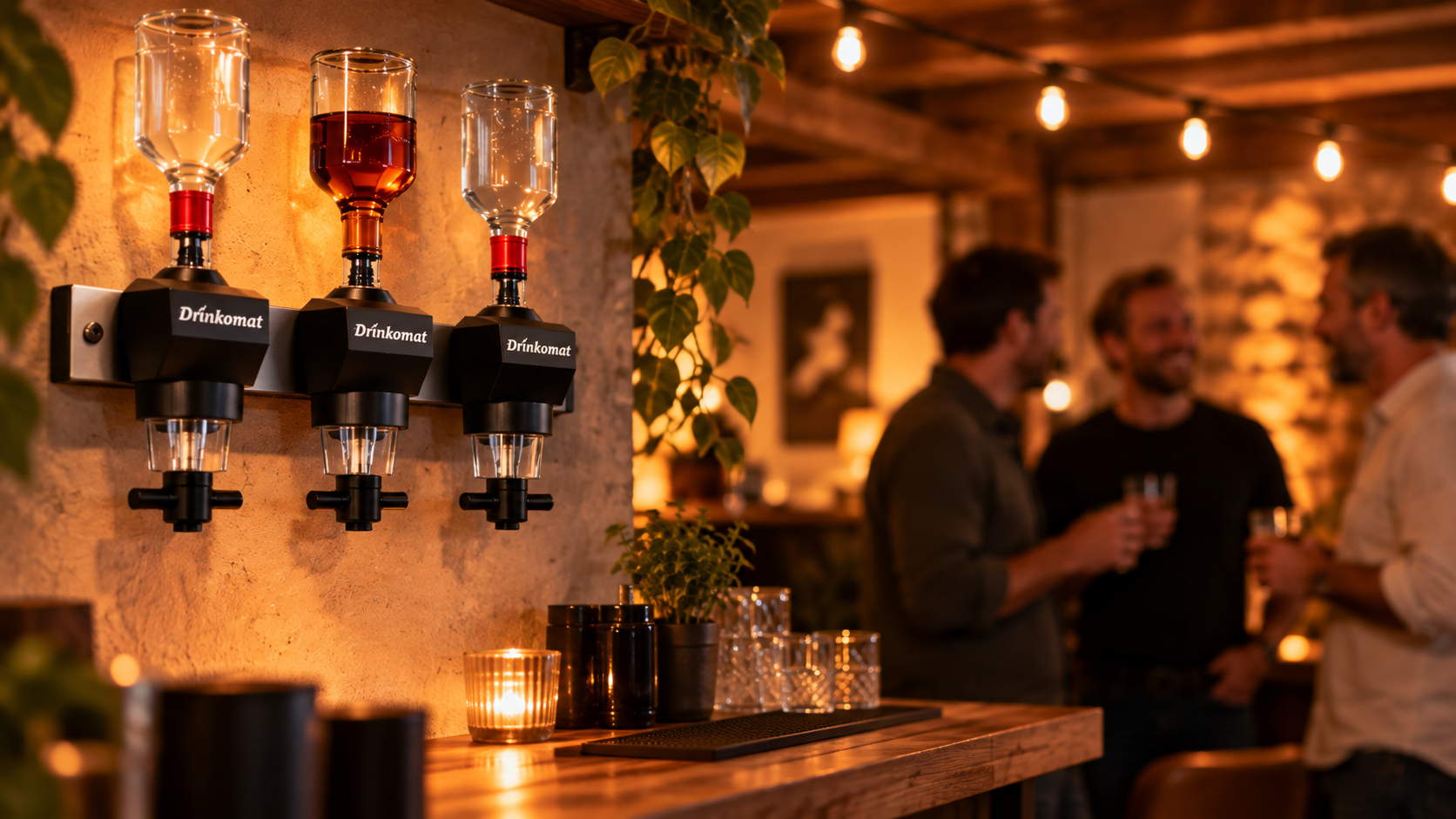 Abend mit Freunden im Partykeller, Drinkomat im Hintergrund