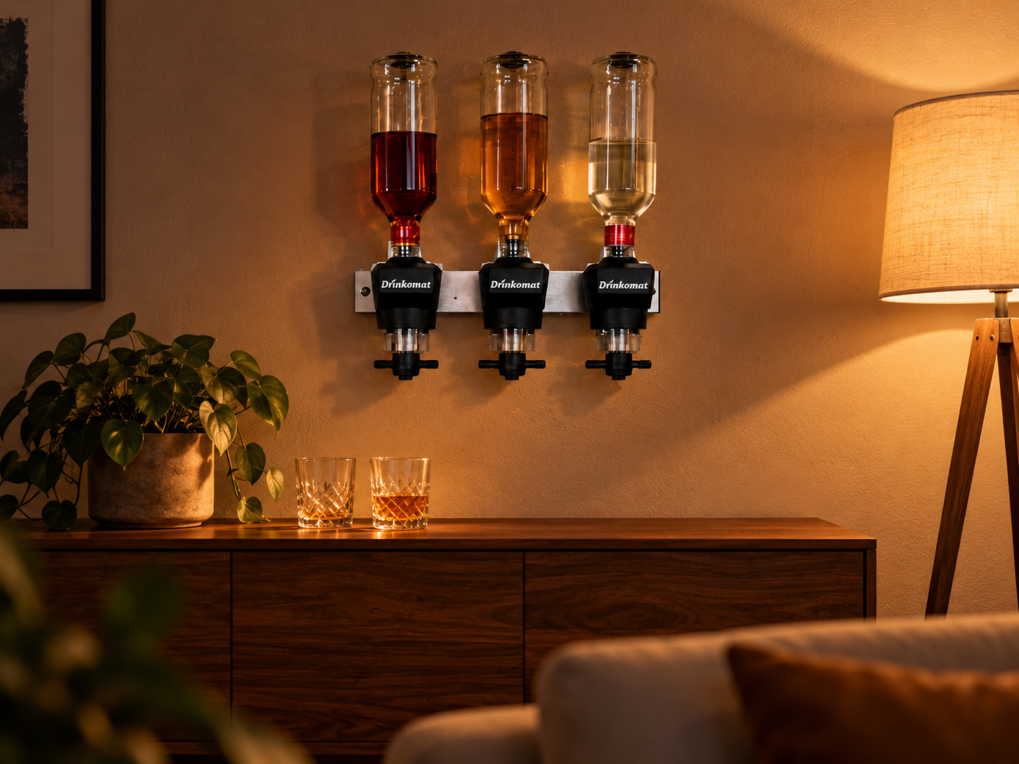Regal im Wohnzimmer mit Drinkomat-Leiste