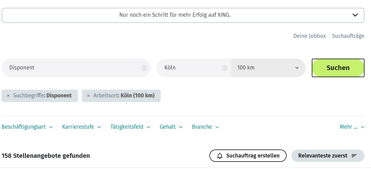 Xing.de Jobsuche als Disponent in Köln
