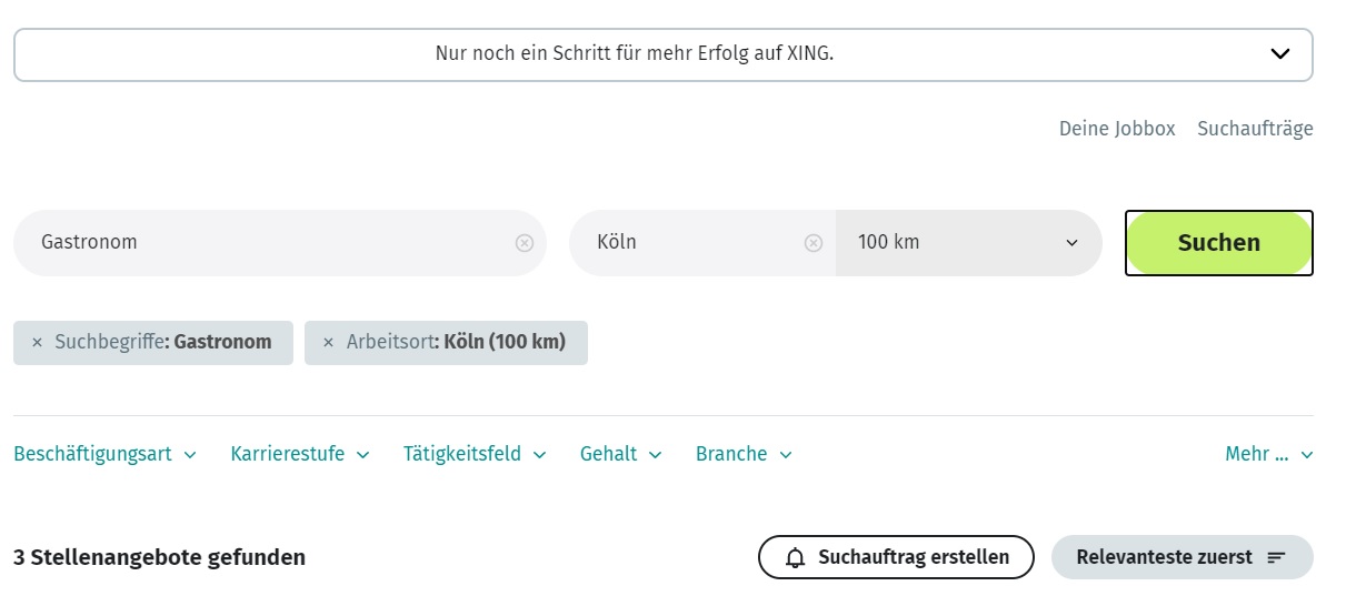 Xing.de Jobsuche als Gastronom in Köln