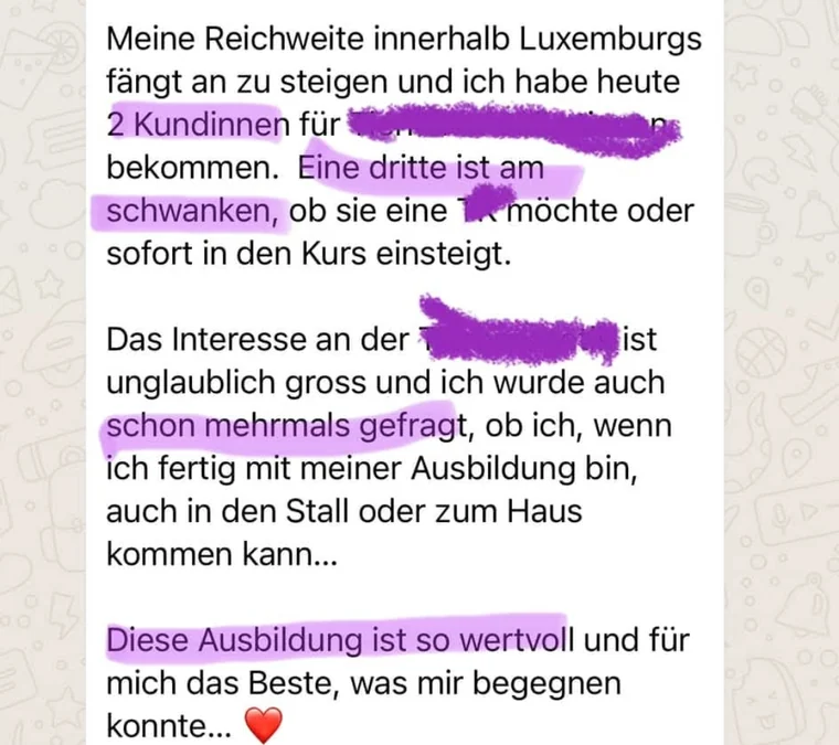 Anonymisierte Originalnachricht: neue Kundinnen an einem Tag