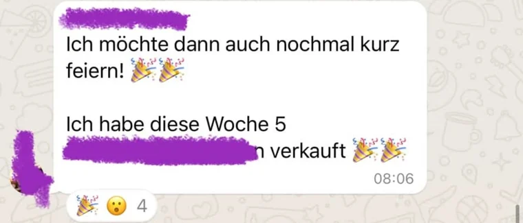 Anonymisierte Originalnachricht: Verkäufe in einer Woche
