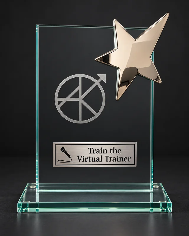 Glastrophäe „Train the Virtual Trainer“ für Christiane Braas, überreicht für die Teilnahme am Speaker-Seminar von Andreas Klar, 2021