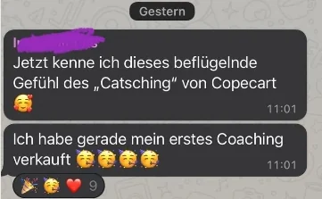 Anonymisierte Originalnachricht: Coaching verkauft