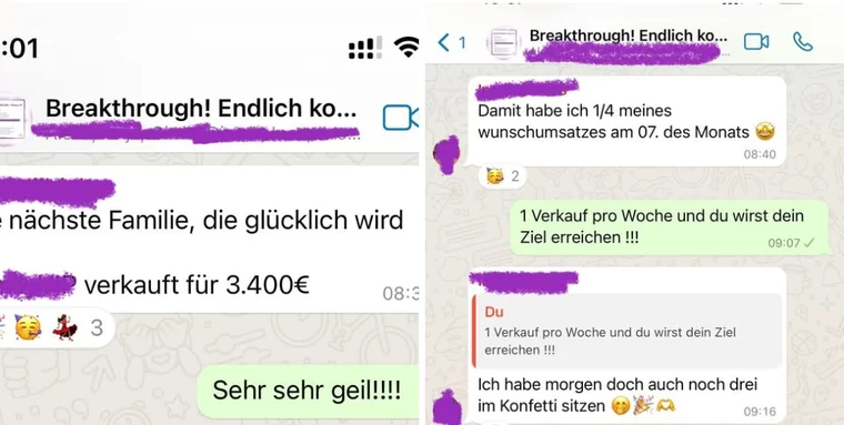 Anonymisierte Originalnachricht: Umsatz mit einem Verkauf