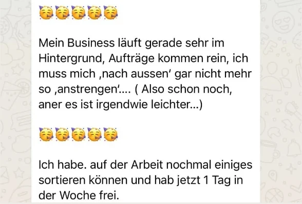 Anonymisierte Originalnachricht: mehr Freiraum pro Woche